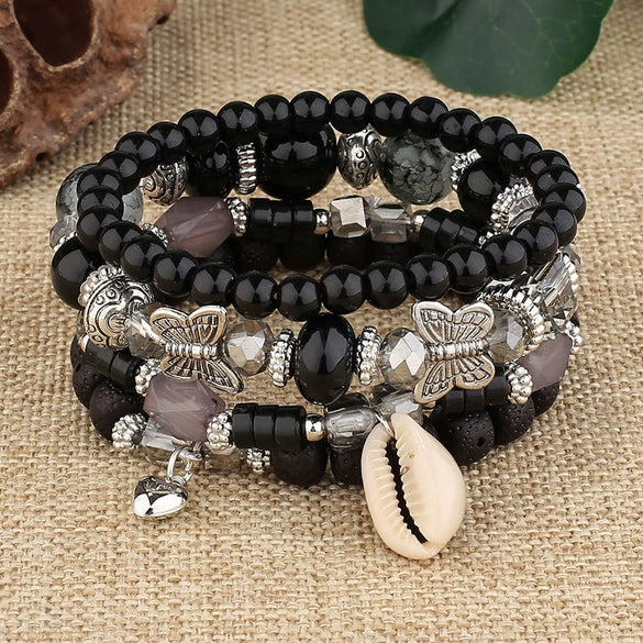 Wholesale Jewelry Alloy Geometric Bohemian Style Love Conch Pendant Multilayer Bead Accessories For Women With Electroplating