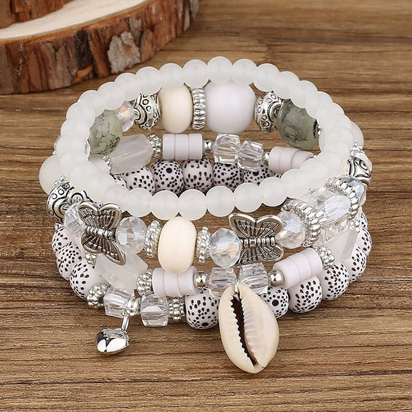 Wholesale Jewelry Alloy Geometric Bohemian Style Love Conch Pendant Multilayer Bead Accessories For Women With Electroplating