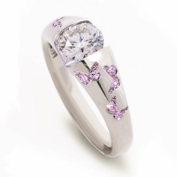Wholesale Jewelry Alloy Geometric Butterfly Inlaid Zircon Electroplated Women's Ring