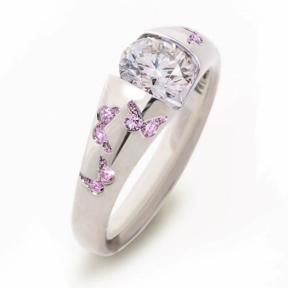 Wholesale Jewelry Alloy Geometric Butterfly Inlaid Zircon Electroplated Women's Ring