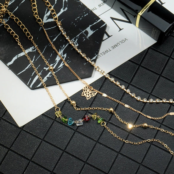 Wholesale Jewelry Alloy Geometric Butterfly Multilayer Anklet Suit For Women