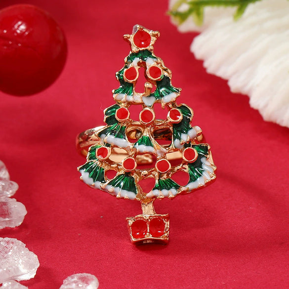 Wholesale Jewelry Alloy Geometric Christmas Children's Ring With Snowman Elk Christmas Tree Snowflake Design