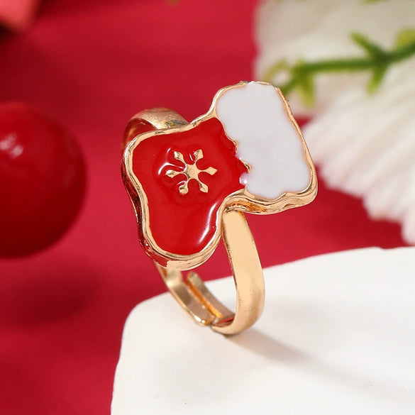 Wholesale Jewelry Alloy Geometric Christmas Children's Ring With Snowman Elk Christmas Tree Snowflake Design