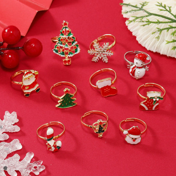 Wholesale Jewelry Alloy Geometric Christmas Children's Ring With Snowman Elk Christmas Tree Snowflake Design