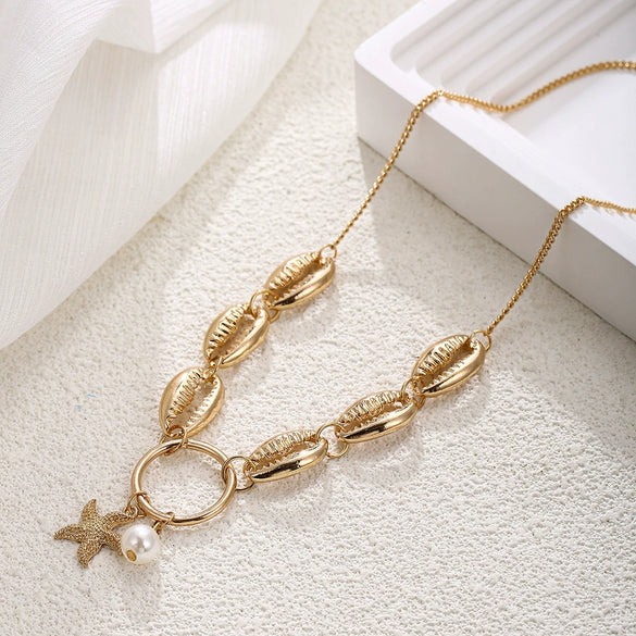 Wholesale Jewelry Alloy Geometric Conch Pendant Long Necklace For Girls