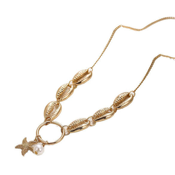 Wholesale Jewelry Alloy Geometric Conch Pendant Long Necklace For Girls