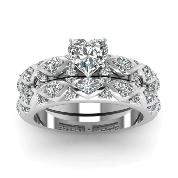 Wholesale Jewelry Alloy Geometric Micro Inlaid Full Diamond Zircon Twopiece Ring Luxury Temperament Couple Style