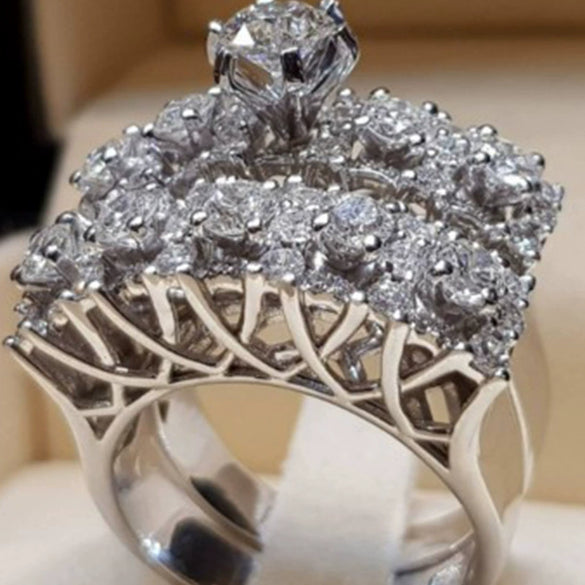 Wholesale Jewelry Alloy Geometric Micro Inlaid Full Diamond Zircon Twopiece Ring Luxury Temperament Couple Style