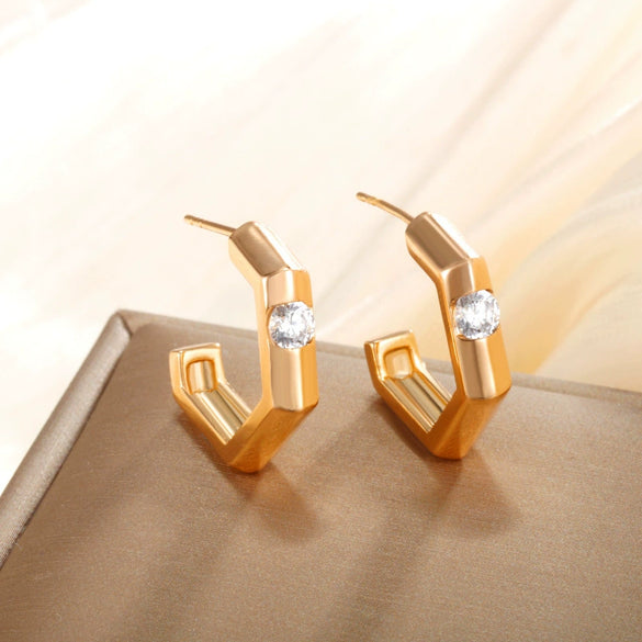 Wholesale Jewelry Alloy Geometric Polygon Cshaped Electroplated Diecast Earrings For Women