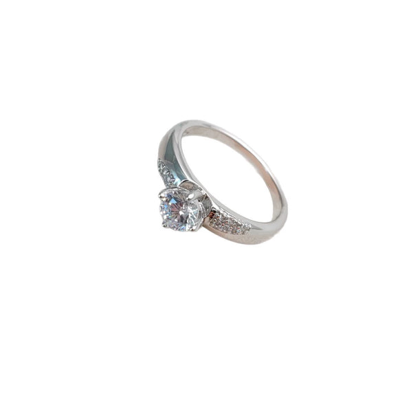 Wholesale Jewelry Alloy Geometric Style Electroplating Round Diamond Fourclaw Single Diamond Women's Wedding Ring