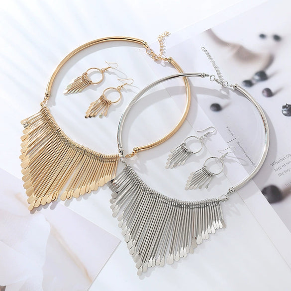 Wholesale Jewelry Alloy Geometric Style Electroplating Tassel Multi Layer Jewelry For Women