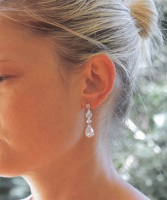 Wholesale Jewelry Alloy Geometric Sweet Pear Shaped Water Drop Zircon Earrings Simple Style