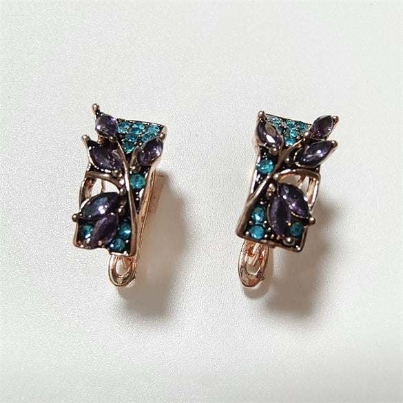 Wholesale Jewelry Alloy Green Leaf Shape Inlaid Purple Crystal Zircon Electroplating Unisex