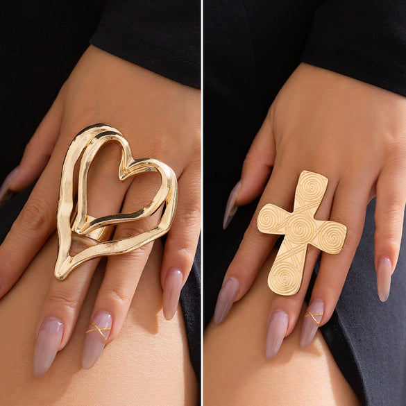 Wholesale Jewelry Alloy Heart Pattern Exaggerated Sweet Cool Style Electroplated Ring For Women
