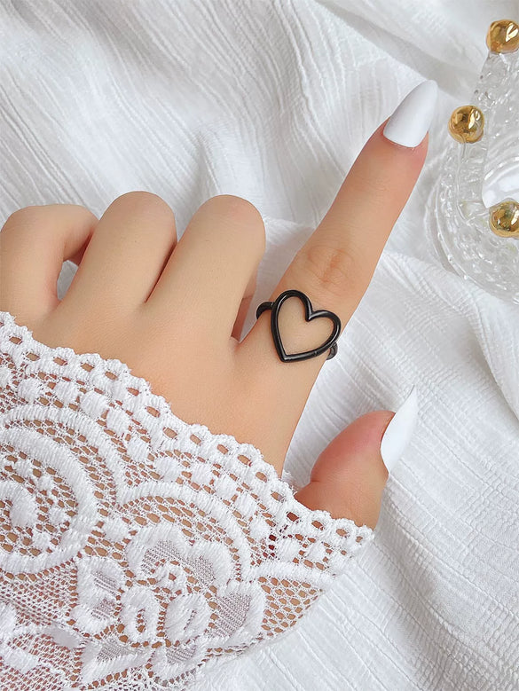 Wholesale Jewelry Alloy Heartshaped Hollow Love Ring Minimalist Style Electroplated Women's Finger Ring