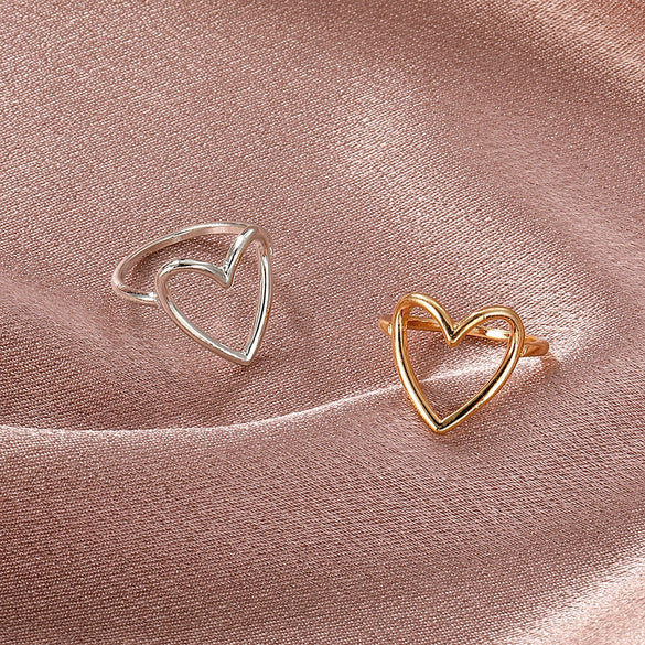 Wholesale Jewelry Alloy Heartshaped Hollow Love Ring Minimalist Style Electroplated Women's Finger Ring