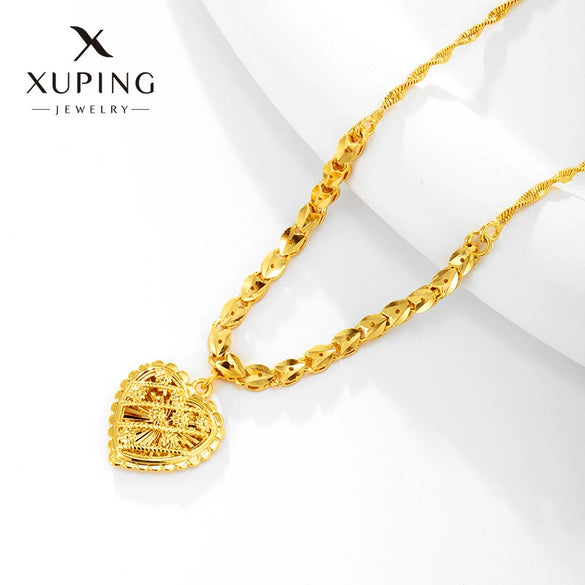 Wholesale Jewelry Alloy Heartshaped Pendant Water Wave Chain Necklace Vintage Style Electroplating For Women