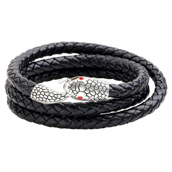 Wholesale Jewelry Alloy Leather Bracelet With Snake Head Animal Pattern Electroplated For Men