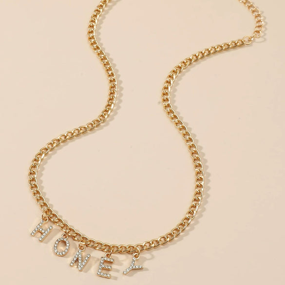 Wholesale Jewelry Alloy Letter Pendant Necklace Vintage Hip Hop Clavicle Chain Couple Accessories