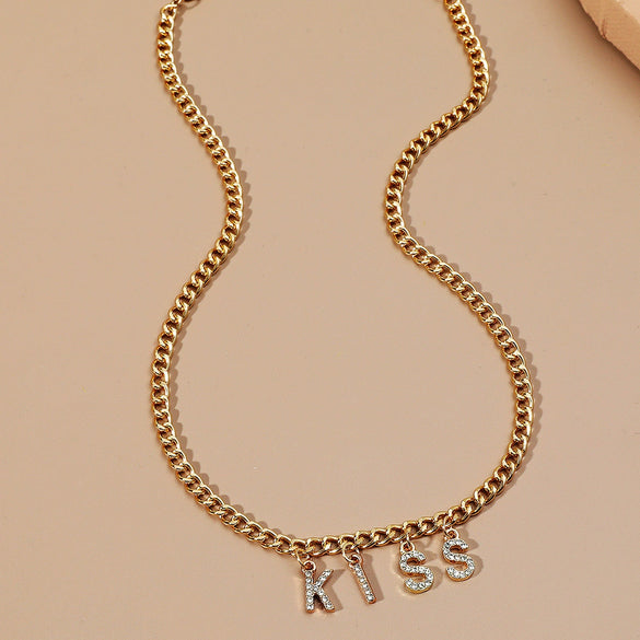Wholesale Jewelry Alloy Letter Pendant Necklace Vintage Hip Hop Clavicle Chain Couple Accessories