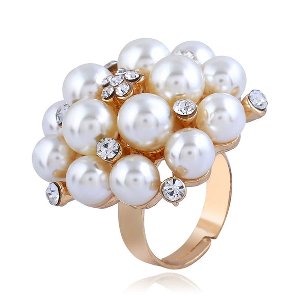 Wholesale Jewelry Alloy Pearl Ring With Flower Pattern Electroplated For Women