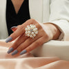 Wholesale Jewelry Alloy Pearl Ring With Flower Pattern Electroplated For Women