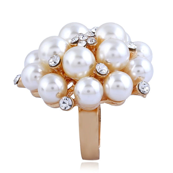 Wholesale Jewelry Alloy Pearl Ring With Flower Pattern Electroplated For Women