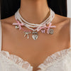 Wholesale Jewelry Alloy Pendant Necklace With Imitation Pearl Beaded Chain Electroplated Heart Shape Cute Style For Women