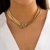 Wholesale Jewelry Alloy Snake Bone Chain Geometric Punk Hiphop Collarbone Necklace With Electroplating