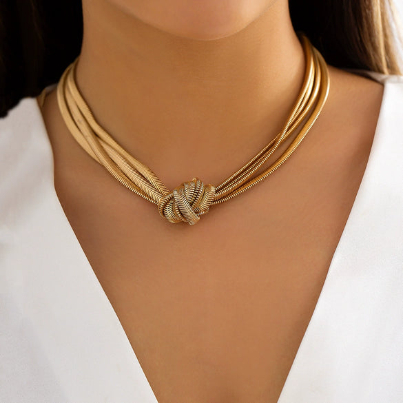 Wholesale Jewelry Alloy Snake Bone Chain Geometric Punk Hiphop Collarbone Necklace With Electroplating