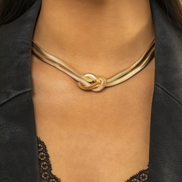 Wholesale Jewelry Alloy Snake Bone Chain Geometric Punk Hiphop Collarbone Necklace With Electroplating