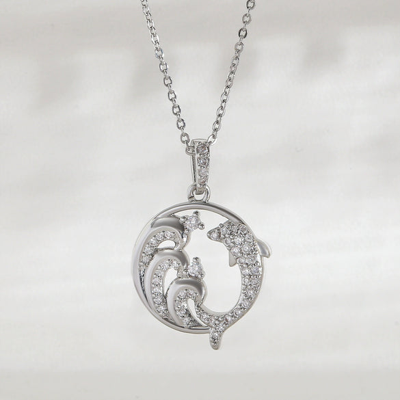 Wholesale Jewelry Animal Dolphin Wave Copper Electroplated Necklace For Women