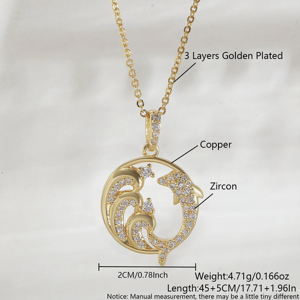 Wholesale Jewelry Animal Dolphin Wave Copper Electroplated Necklace For Women