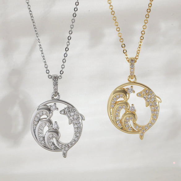 Wholesale Jewelry Animal Dolphin Wave Copper Electroplated Necklace For Women