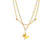 Wholesale Jewelry Animal Geometric Style Doublelayered Cold Stereo Butterfly Titanium Steel Necklace With Electroplating