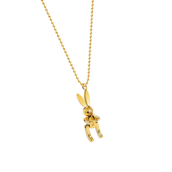Wholesale Jewelry Animal Mechanical Rabbit 316L Stainless Steel 18K Gold Plated Necklace