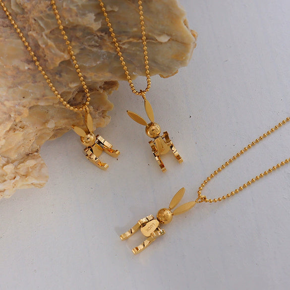 Wholesale Jewelry Animal Mechanical Rabbit 316L Stainless Steel 18K Gold Plated Necklace