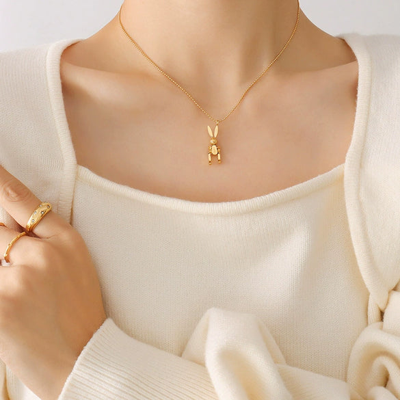 Wholesale Jewelry Animal Mechanical Rabbit 316L Stainless Steel 18K Gold Plated Necklace