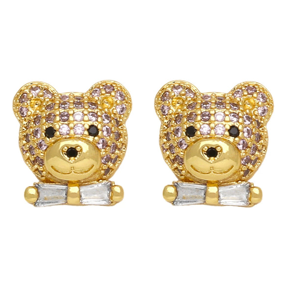 Wholesale Jewelry Animal Style Bear Earrings For Women Copper Inlaid With Zircon