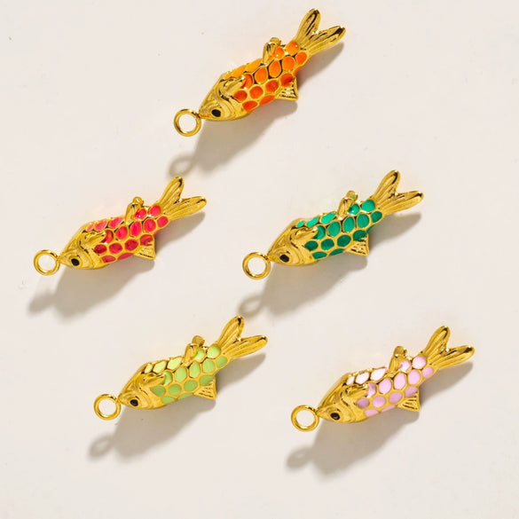 Wholesale Jewelry Animal Style Stainless Steel Three Dimensional Fish Pendant With Enamel Color And Vacuum Furnace Electroplating