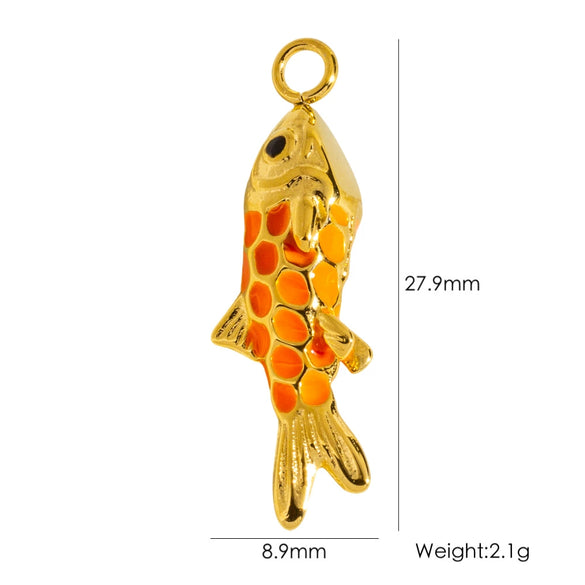 Wholesale Jewelry Animal Style Stainless Steel Three Dimensional Fish Pendant With Enamel Color And Vacuum Furnace Electroplating