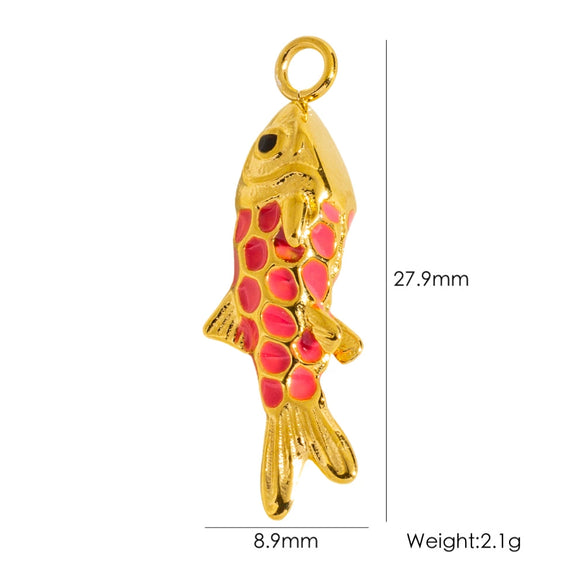 Wholesale Jewelry Animal Style Stainless Steel Three Dimensional Fish Pendant With Enamel Color And Vacuum Furnace Electroplating