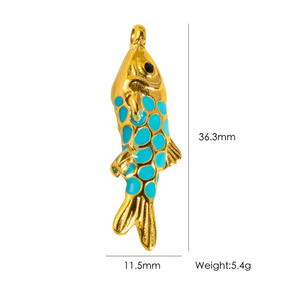 Wholesale Jewelry Animal Style Stainless Steel Three Dimensional Fish Pendant With Enamel Color And Vacuum Furnace Electroplating