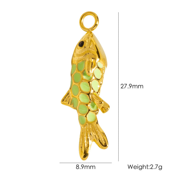 Wholesale Jewelry Animal Style Stainless Steel Three Dimensional Fish Pendant With Enamel Color And Vacuum Furnace Electroplating