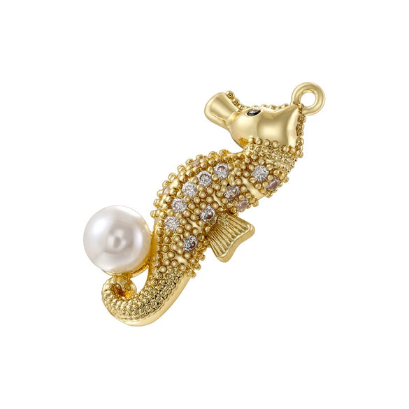 Wholesale Jewelry Animal Zodiac Copper Zirconia Rabbit Pin Croissant Starfish Seahorse Dolphin Pendant