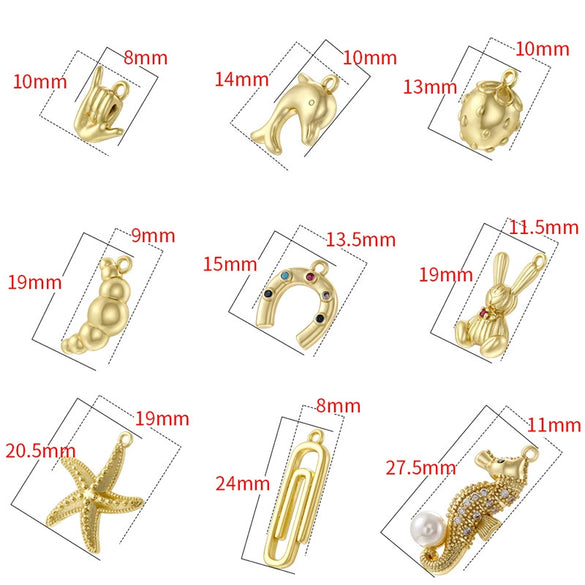 Wholesale Jewelry Animal Zodiac Copper Zirconia Rabbit Pin Croissant Starfish Seahorse Dolphin Pendant