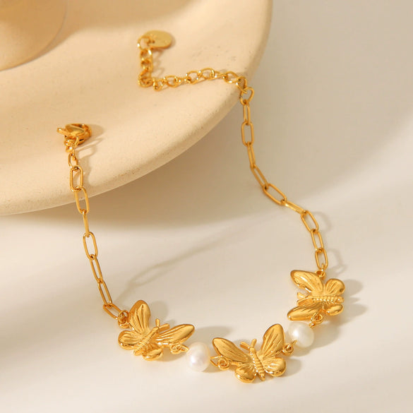 Wholesale Jewelry Animals Insects Geometric Stainless Steel And Titanium Steel Butterfly Pendant Necklace Bracelet Ring With Electroplating For Women