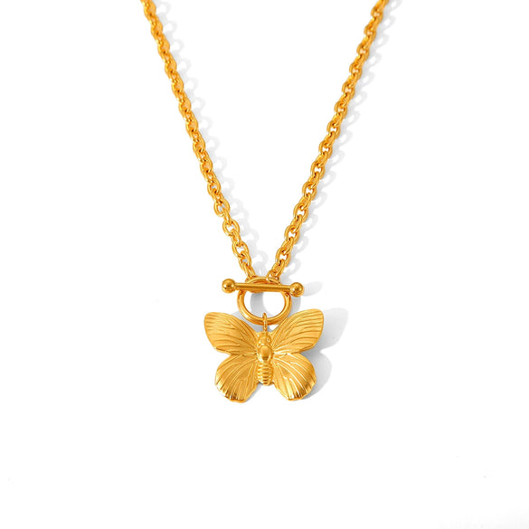 Wholesale Jewelry Animals Insects Geometric Stainless Steel And Titanium Steel Butterfly Pendant Necklace Bracelet Ring With Electroplating For Women