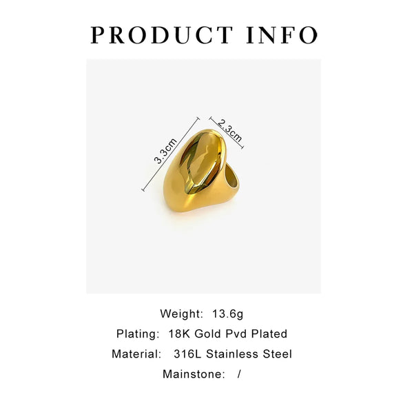 Wholesale Jewelry Artistic Oversized Commute Geometric Solid Color 316L Stainless Steel  18K Gold Plated Rings