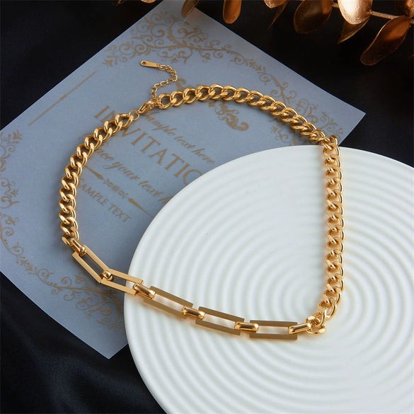 Wholesale Jewelry Asymmetric Chain Titanium Steel Heavy Industry Punk Hiphop Style Electroplated Necklace